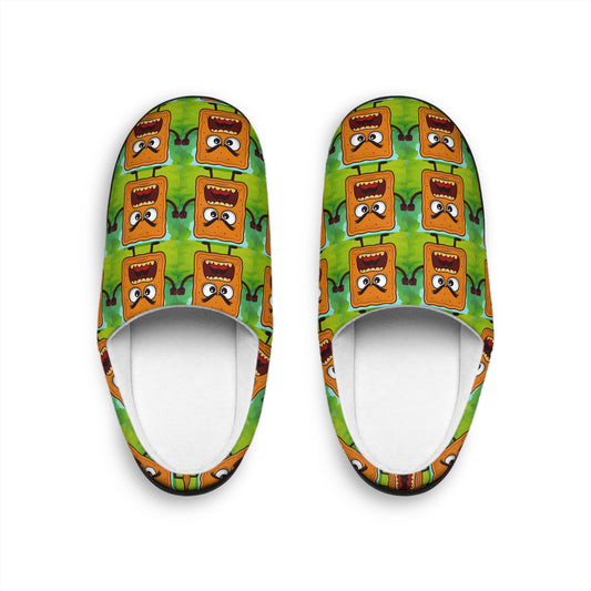 Men's Indoor Slippers — Fun Cartoon Toast Pattern Cozy House Shoes