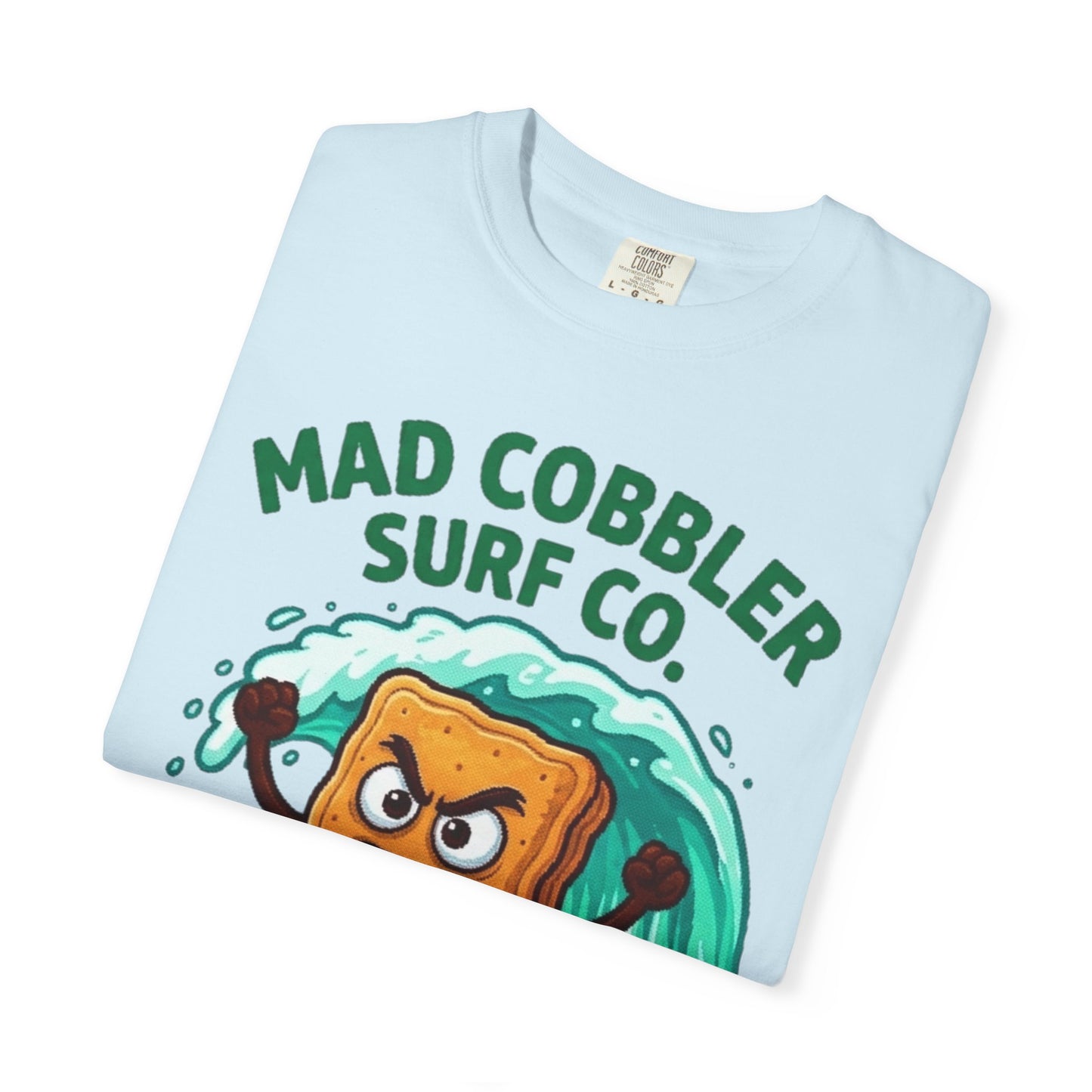 Mad Cobbler Surf Co. T-Shirt — Funny Surfing Pie Cartoon Tee