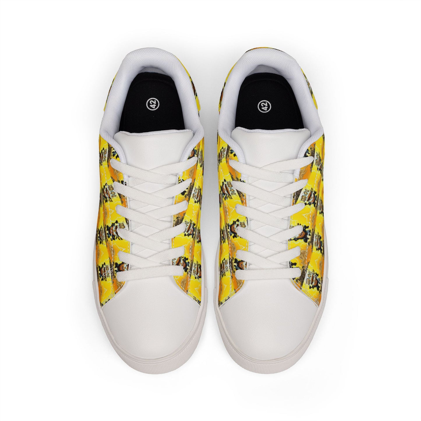 Low-Top Sneakers — Yellow Mad Cobbler Graphic Leather Shoes