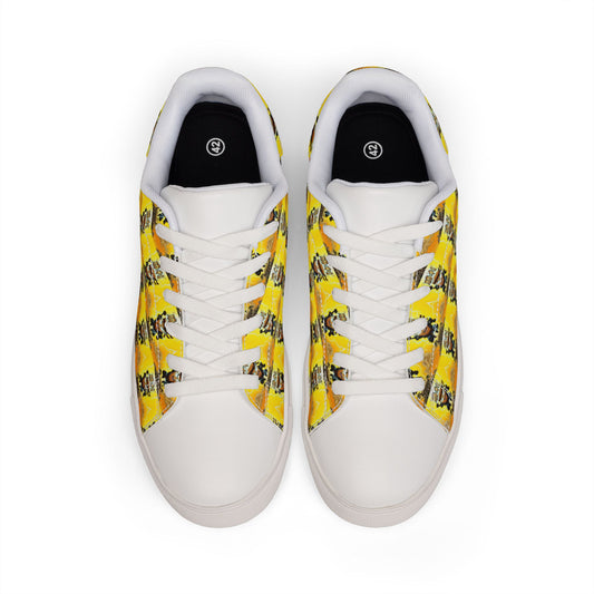 Low-Top Sneakers — Yellow Mad Cobbler Graphic Leather Shoes