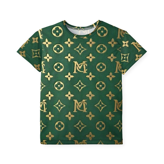 Kids Green Gold Monogram Sports Jersey — All-Over Print