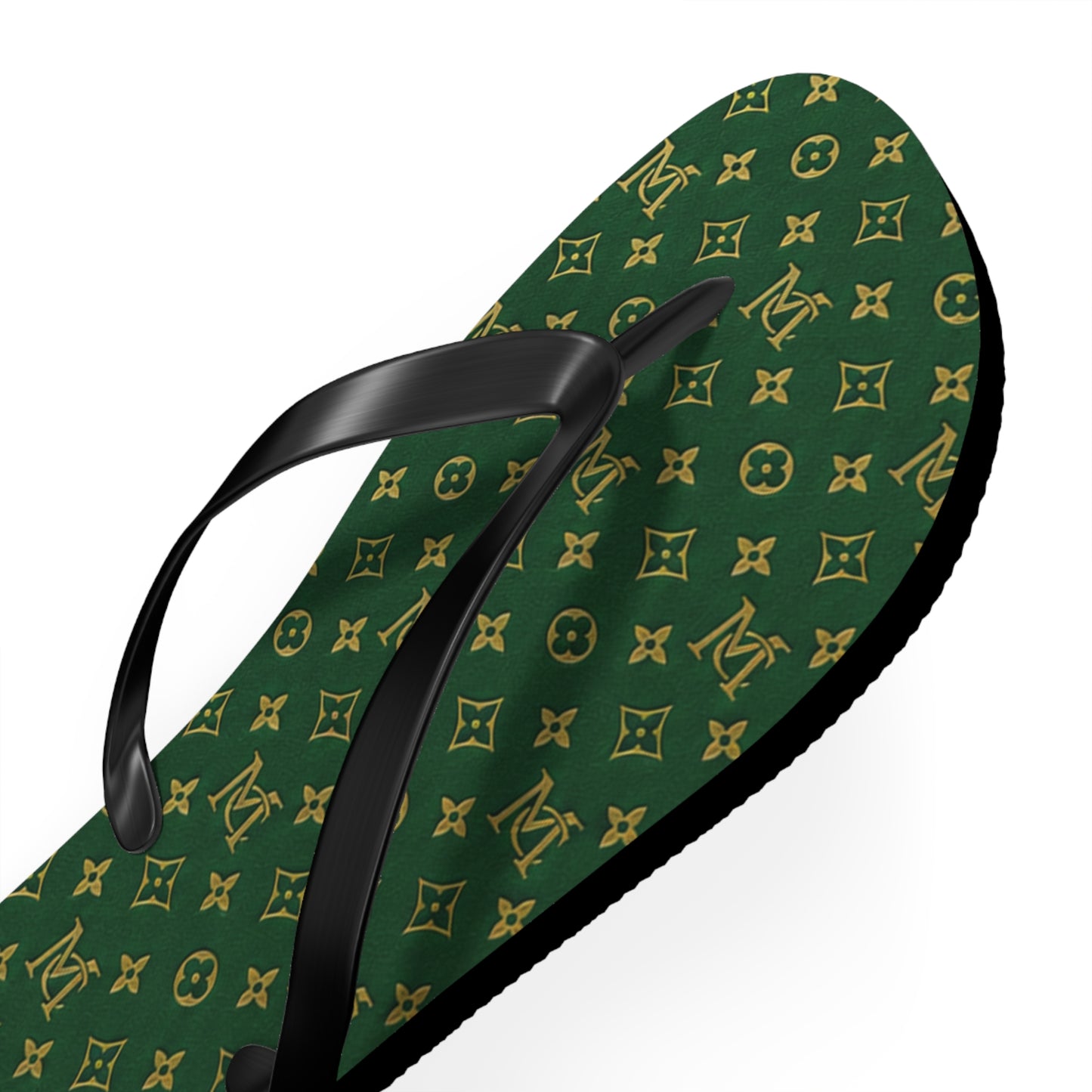 Green Monogram Flip Flops – Luxury Pattern Beach Sandals