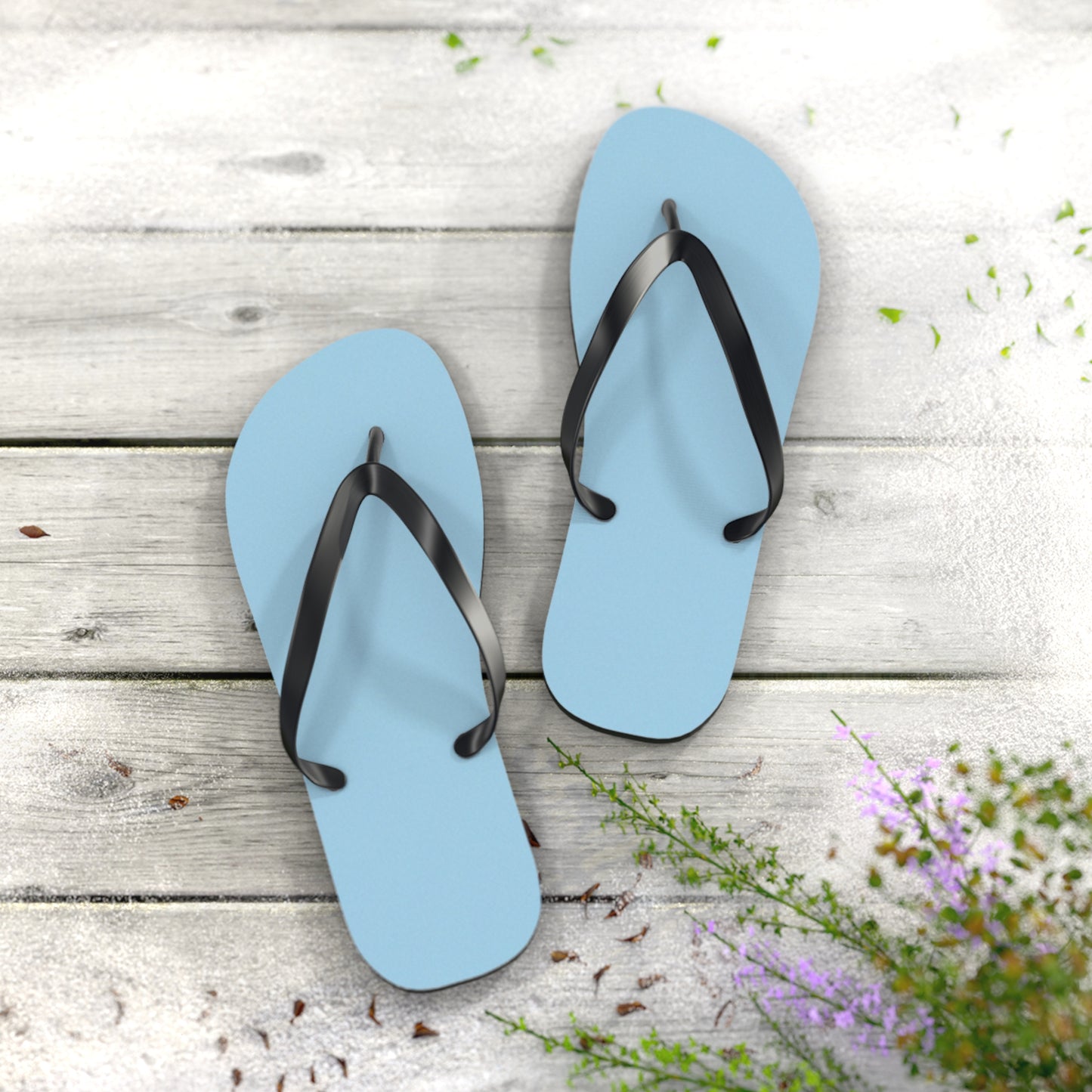 Classic Light Blue Flip Flops – Beach Sandals with Black Straps