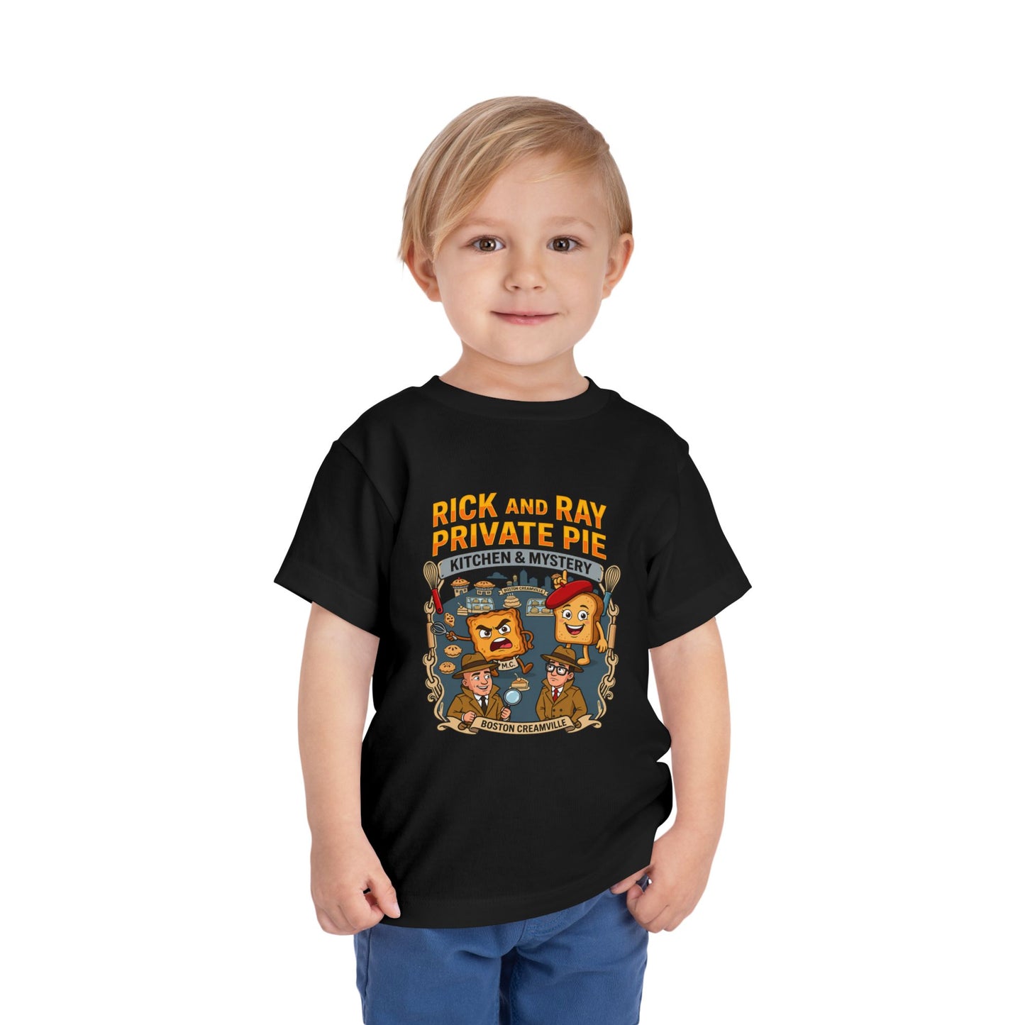 Toddler Tee — "Rick and Ray Private Pie" Cartoon Detective Kitchen Mystery