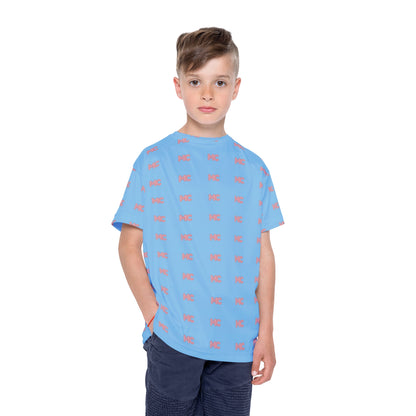 Kids Sports Jersey — Blue All-Over Print with Pink 'MC' Logo Pattern