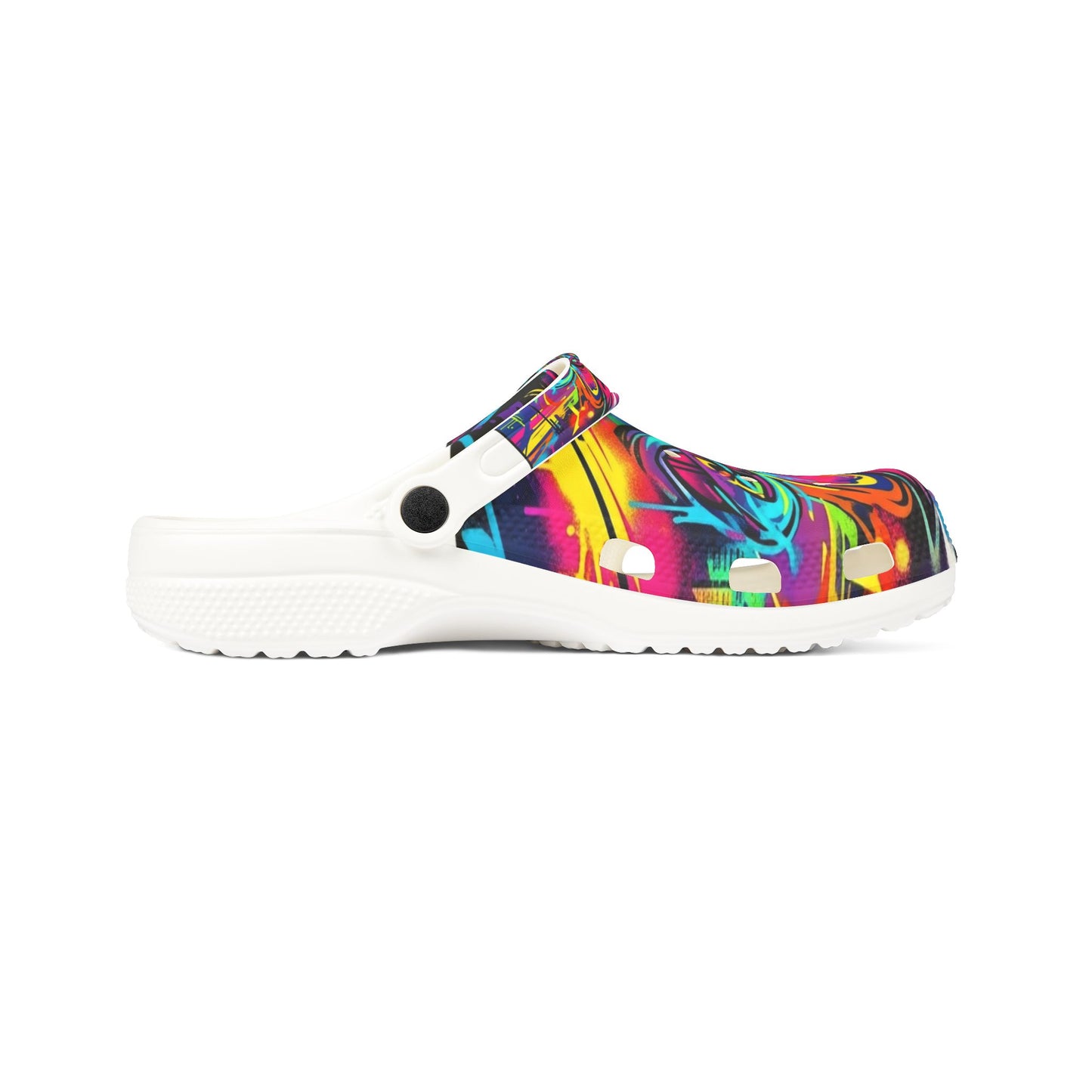 Colorful Psychedelic EVA Clogs — Vibrant Splash Foam Shoes