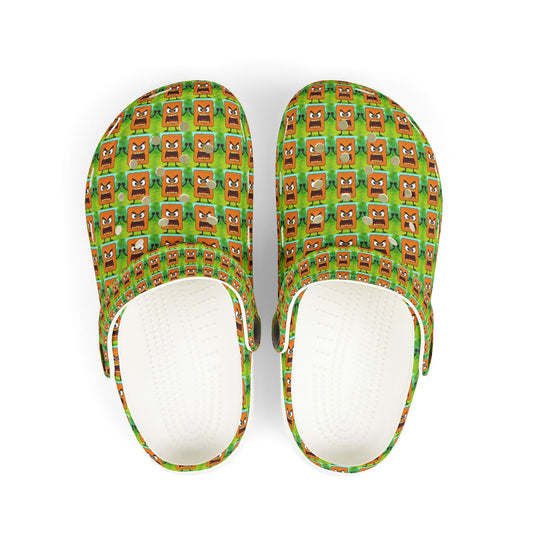Kids Foam Clogs — Green Cartoon Mad Cobbler All-Over Print Comfortable Sandals