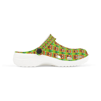 Kids Foam Clogs — Green Cartoon Mad Cobbler All-Over Print Comfortable Sandals