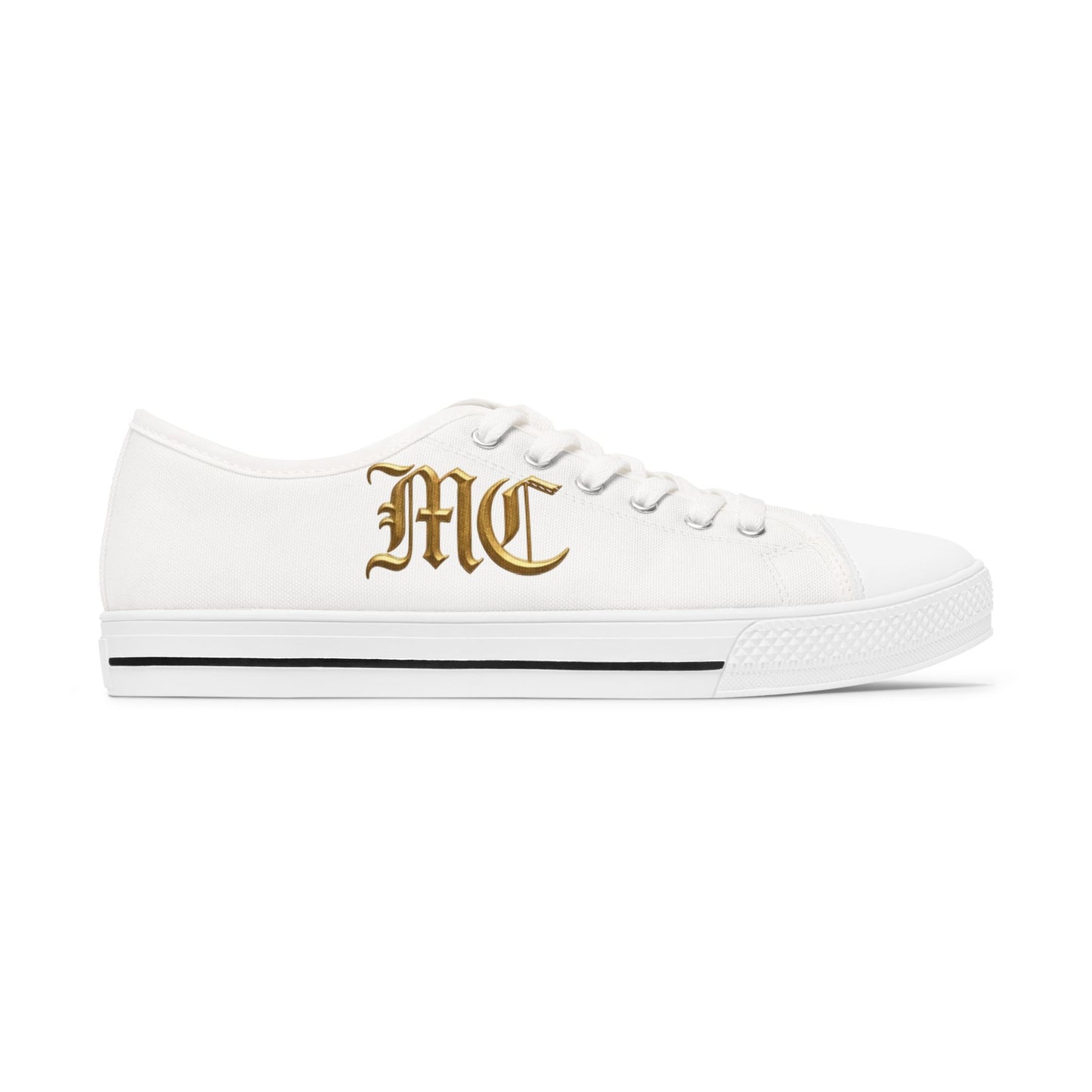 Monogram 'MC' Women's Low Top Sneakers — Gold Gothic Initial Canvas Shoes