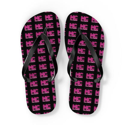 MC Pattern Flip Flops — Black & Pink Logo Beach Sandals