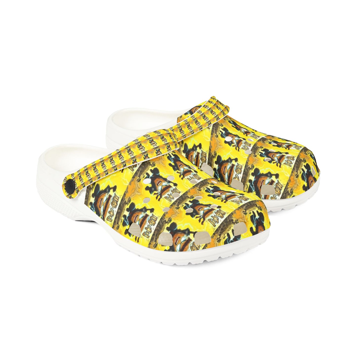 Mens Yellow Anime Mad Cobbler Foam Clogs — Fun Farm Animal Slip-On Shoes