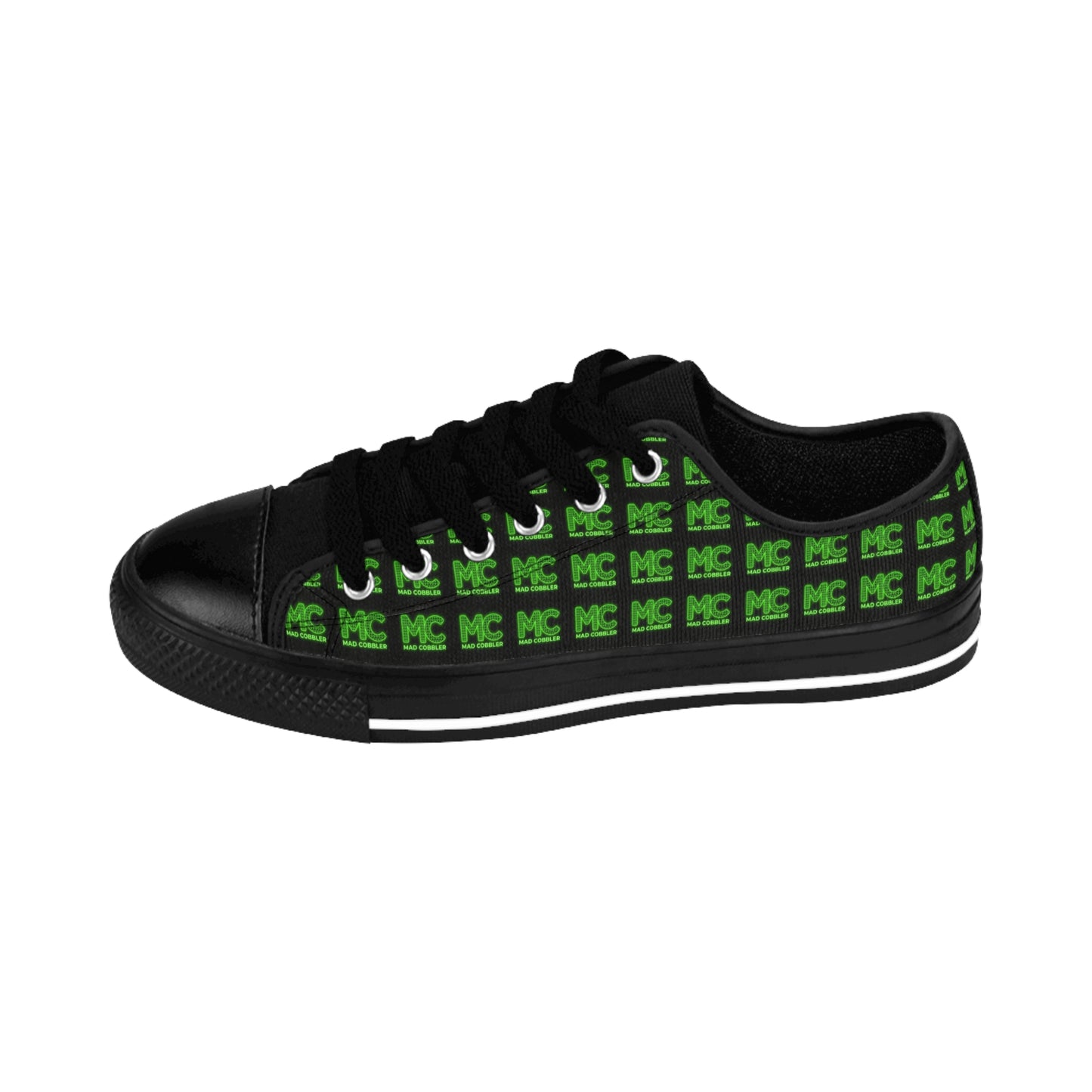 MC Logo Men's Sneakers — Black & Neon Green Low-Top Casual Shoes
