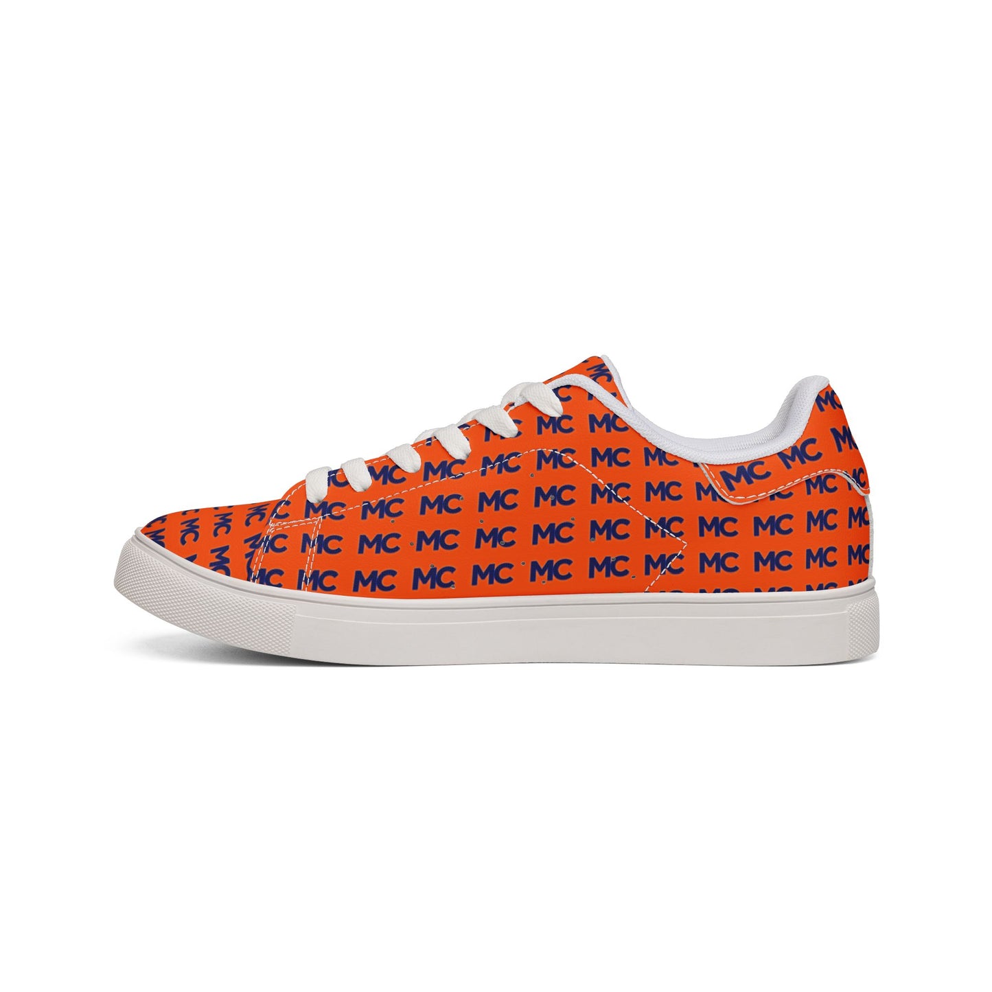 Men's Low-Top Sneakers — Orange 'MC' Monogram Leather Casual Shoes