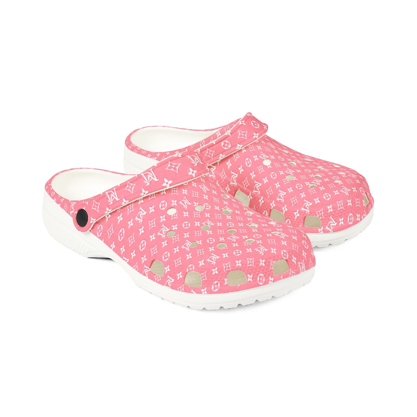 Pink Patterned EVA Foam Clogs – Floral Monogram Slip-On Garden Shoes