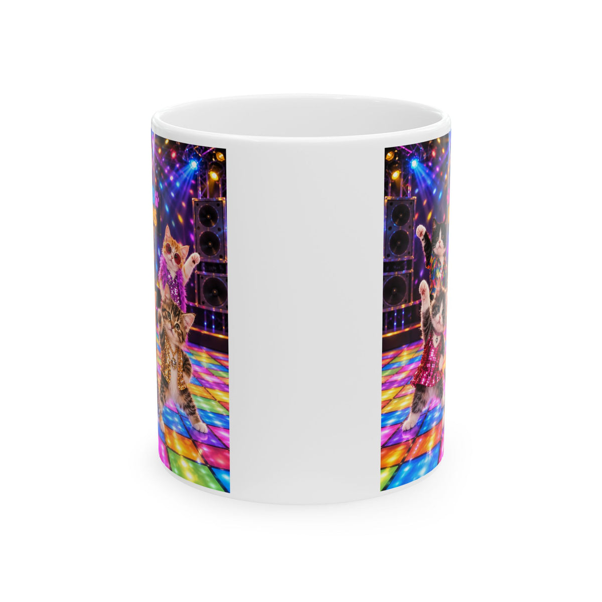 Disco Kittens Ceramic Mug (11oz/15oz) — Retro Dance Floor Party Coffee Cup