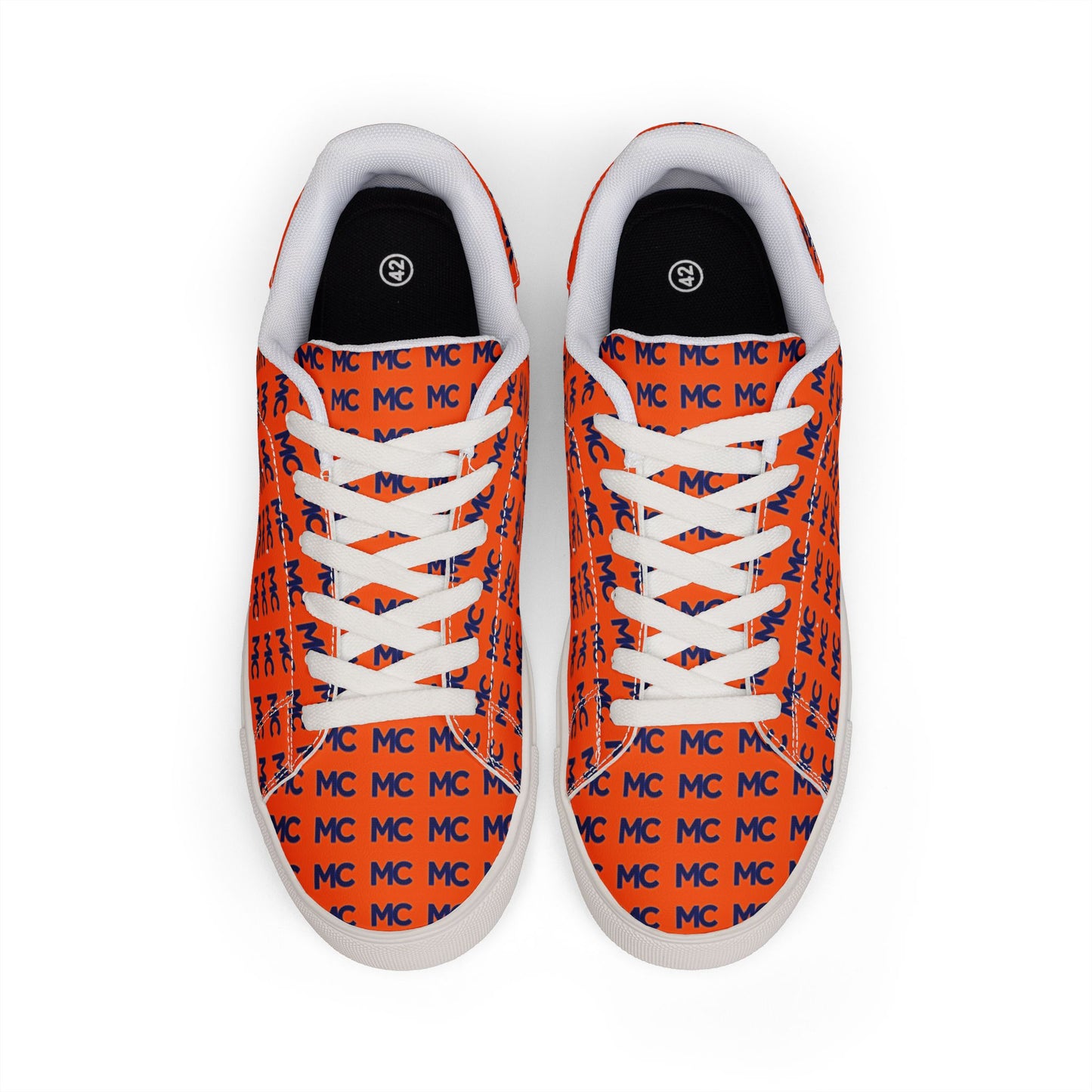 Men's Low-Top Sneakers — Orange 'MC' Monogram Leather Casual Shoes