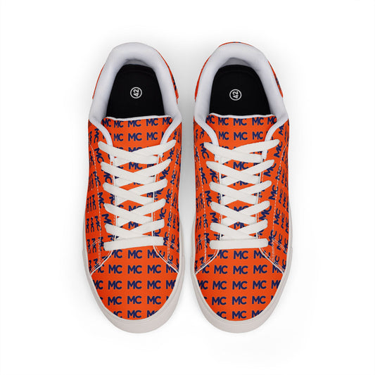 Men's Low-Top Sneakers — Orange 'MC' Monogram Leather Casual Shoes