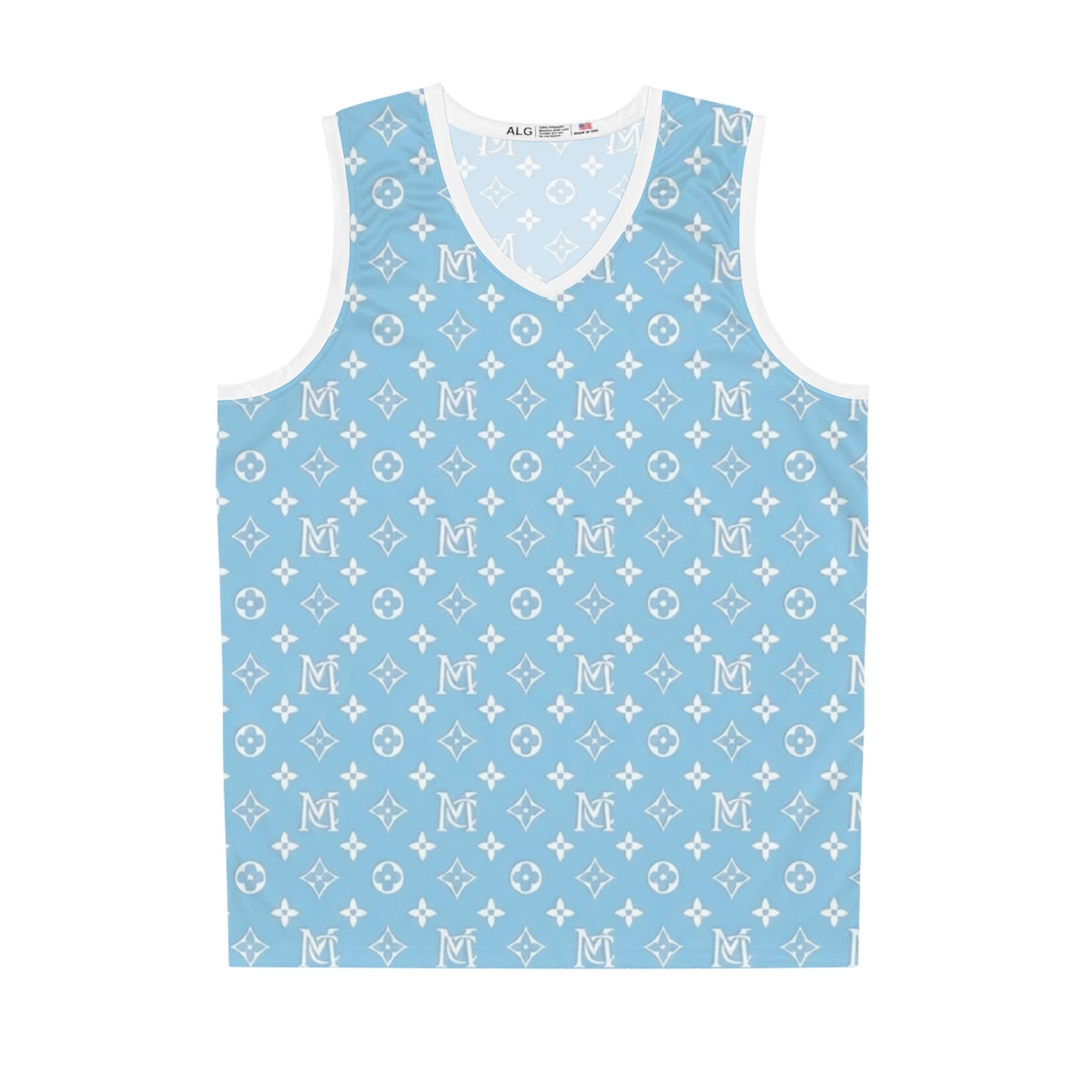 Monogram Pattern Basketball Jersey — Light Blue All-Over Print