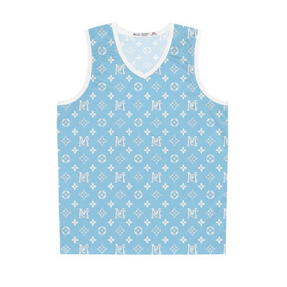 Monogram Pattern Basketball Jersey — Light Blue All-Over Print