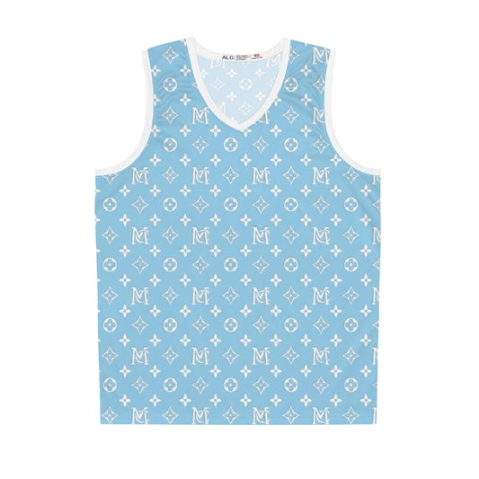 Monogram Pattern Basketball Jersey — Light Blue All-Over Print