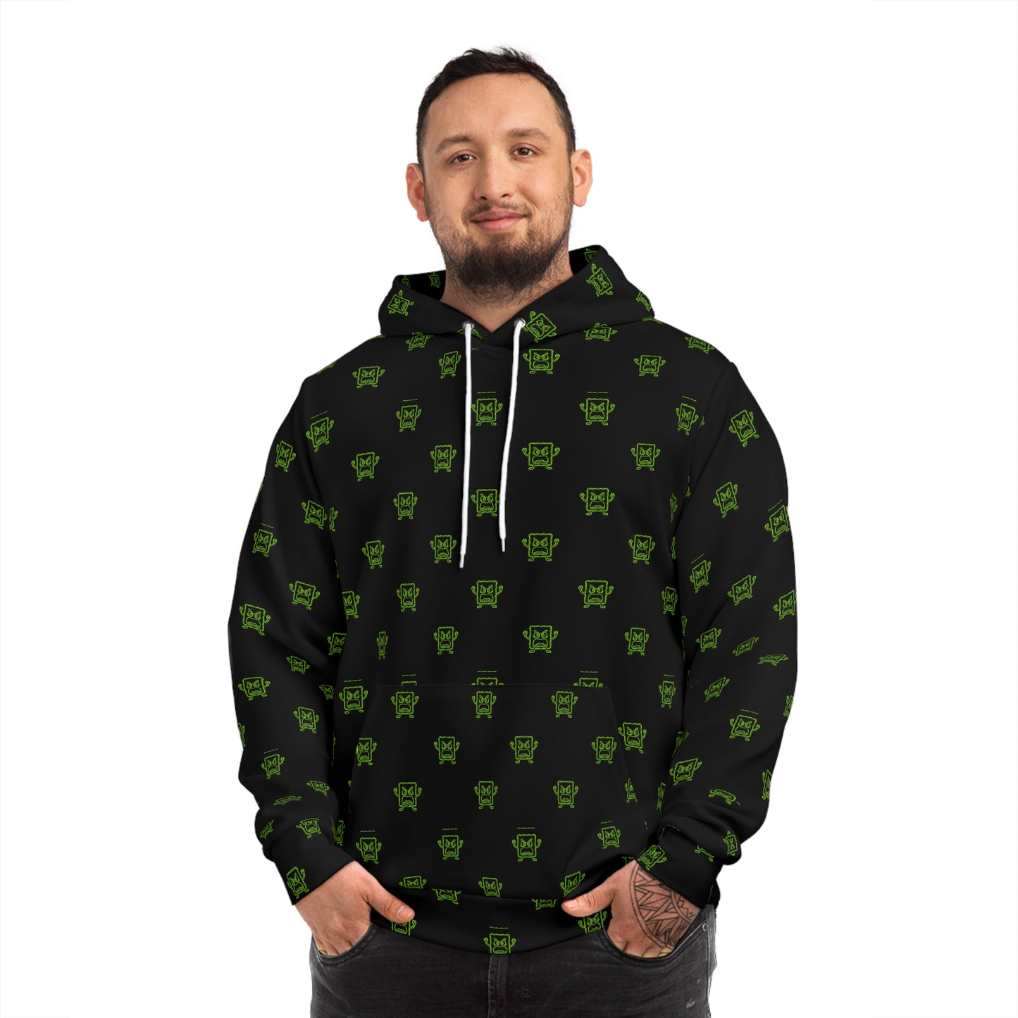 All-Over Print Green Mad Cobbler Pattern Hoodie -  Streetwear Pullover