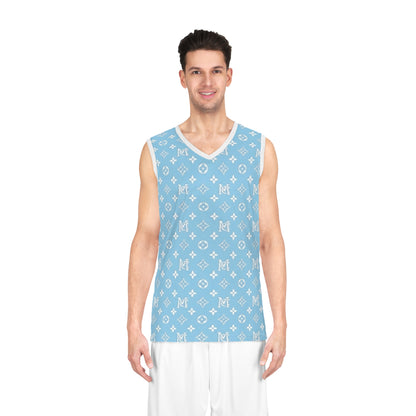 Monogram Pattern Basketball Jersey — Light Blue All-Over Print