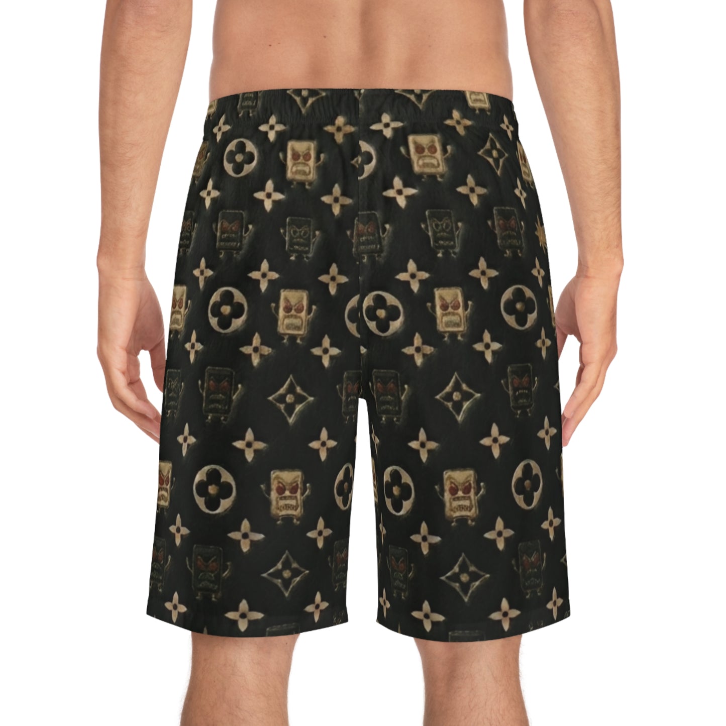 Luxury Patterned Board Shorts — Vintage Monogram Swim Trunks