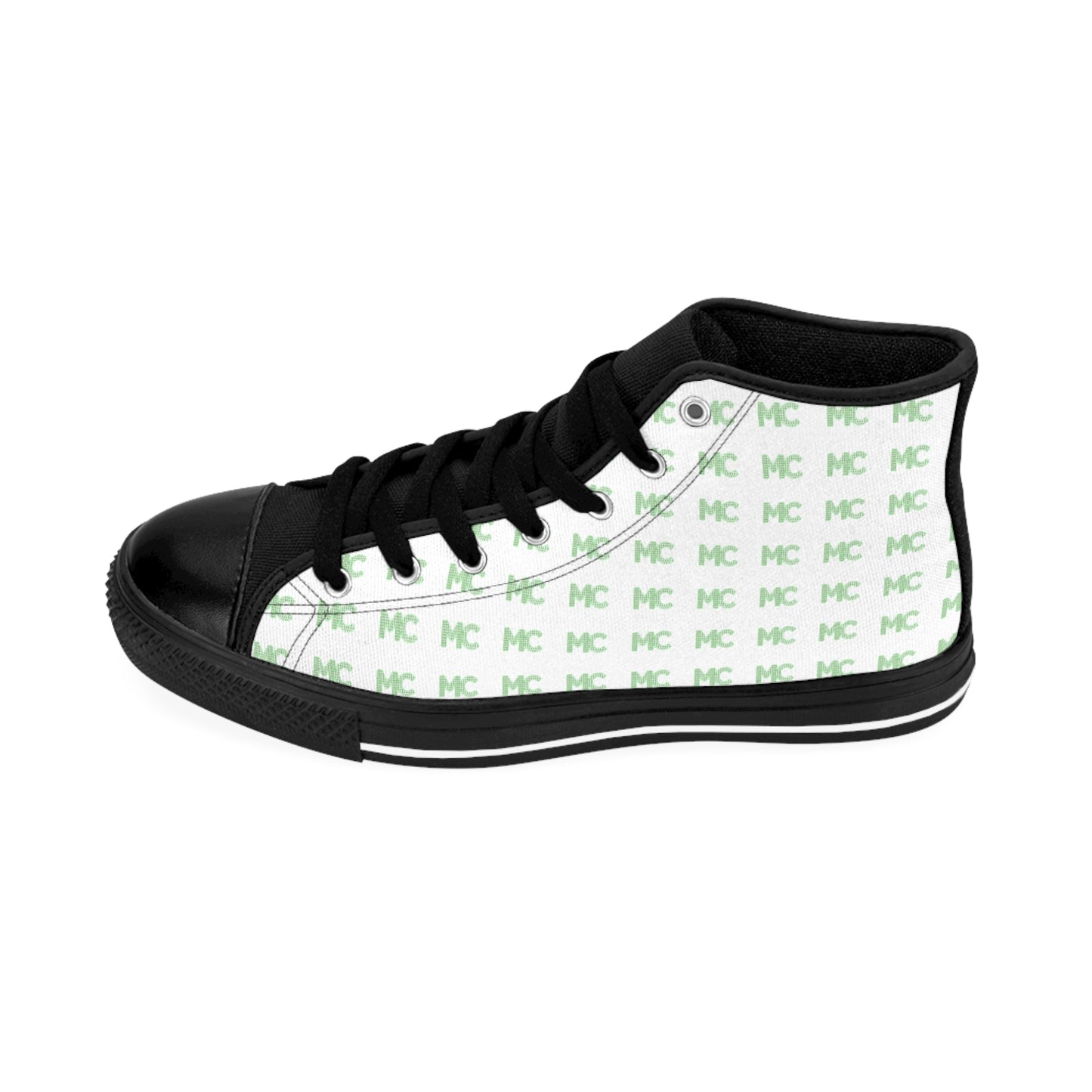 High-Top Sneakers — Minimal Green 'MC' Monogram Pattern