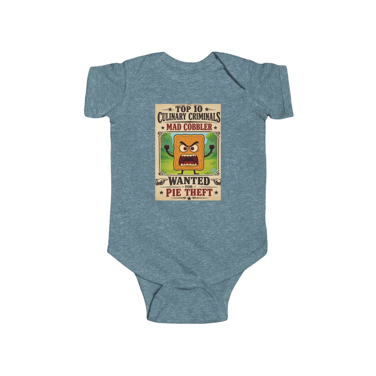 Infant Bodysuit – "Top 10 Culinary Criminals" Mad Cobbler Wanted Pie Theft Vintage Baby Onesie