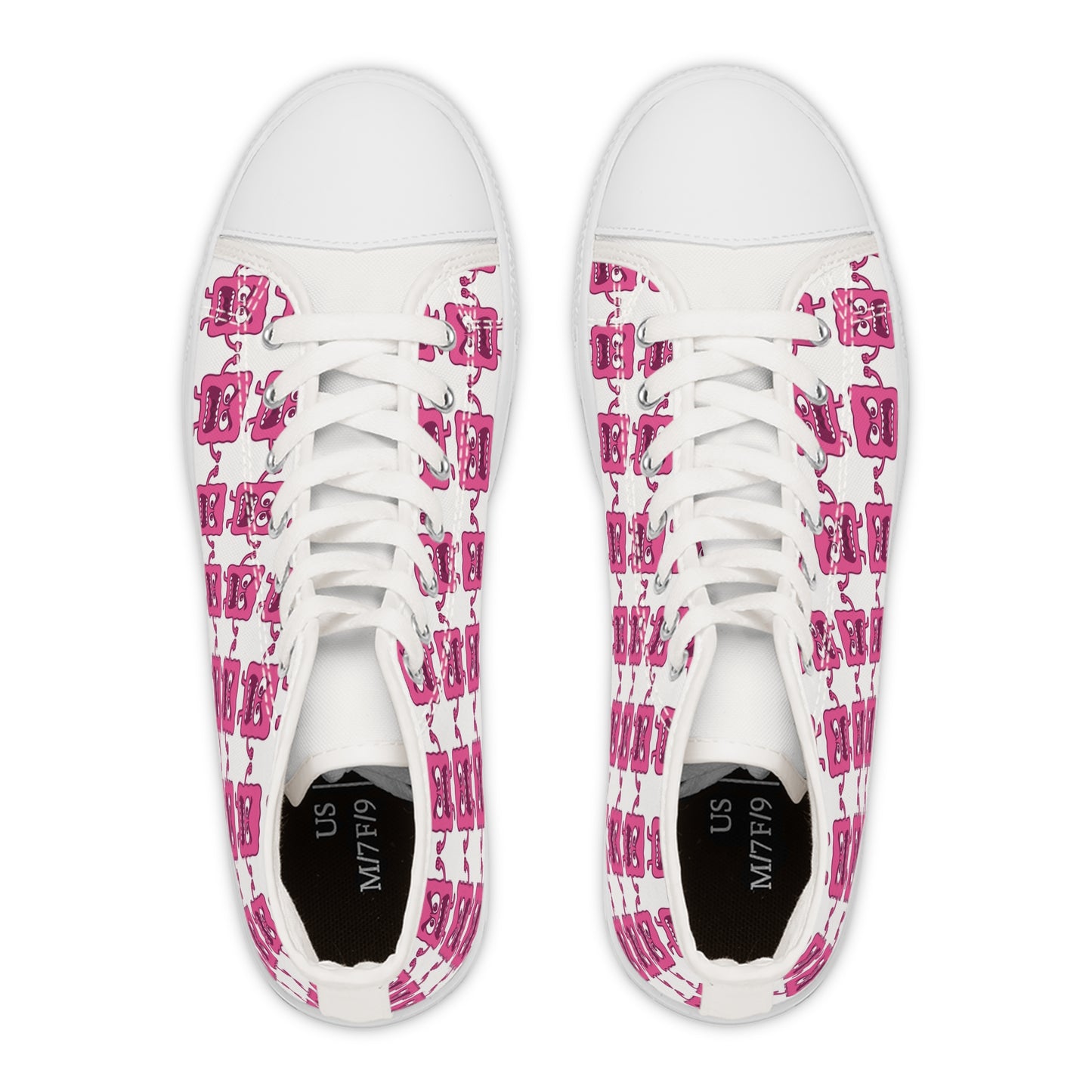 Pink Mad Cobbler Pattern High Top Sneakers — Cute Cartoon Repeat Print for Women