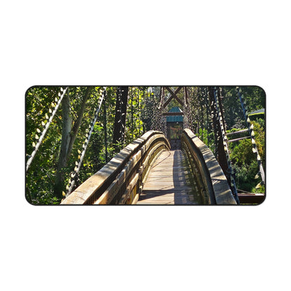 Rustic Woodland Suspension Bridge Desk Mat — Nature Landscape Mouse Pad for Office & Home