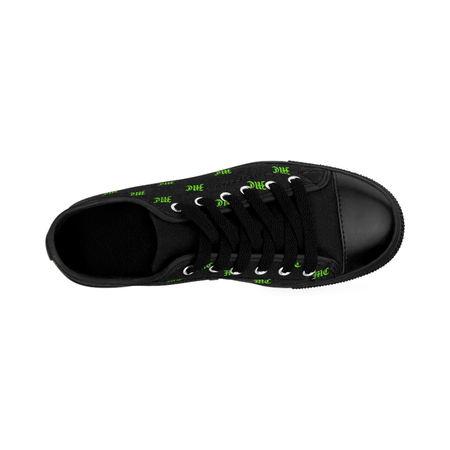 Men's Black Canvas Sneakers with Green Monogram Pattern