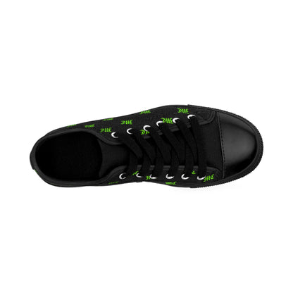 Men's Black Canvas Sneakers with Green Monogram Pattern