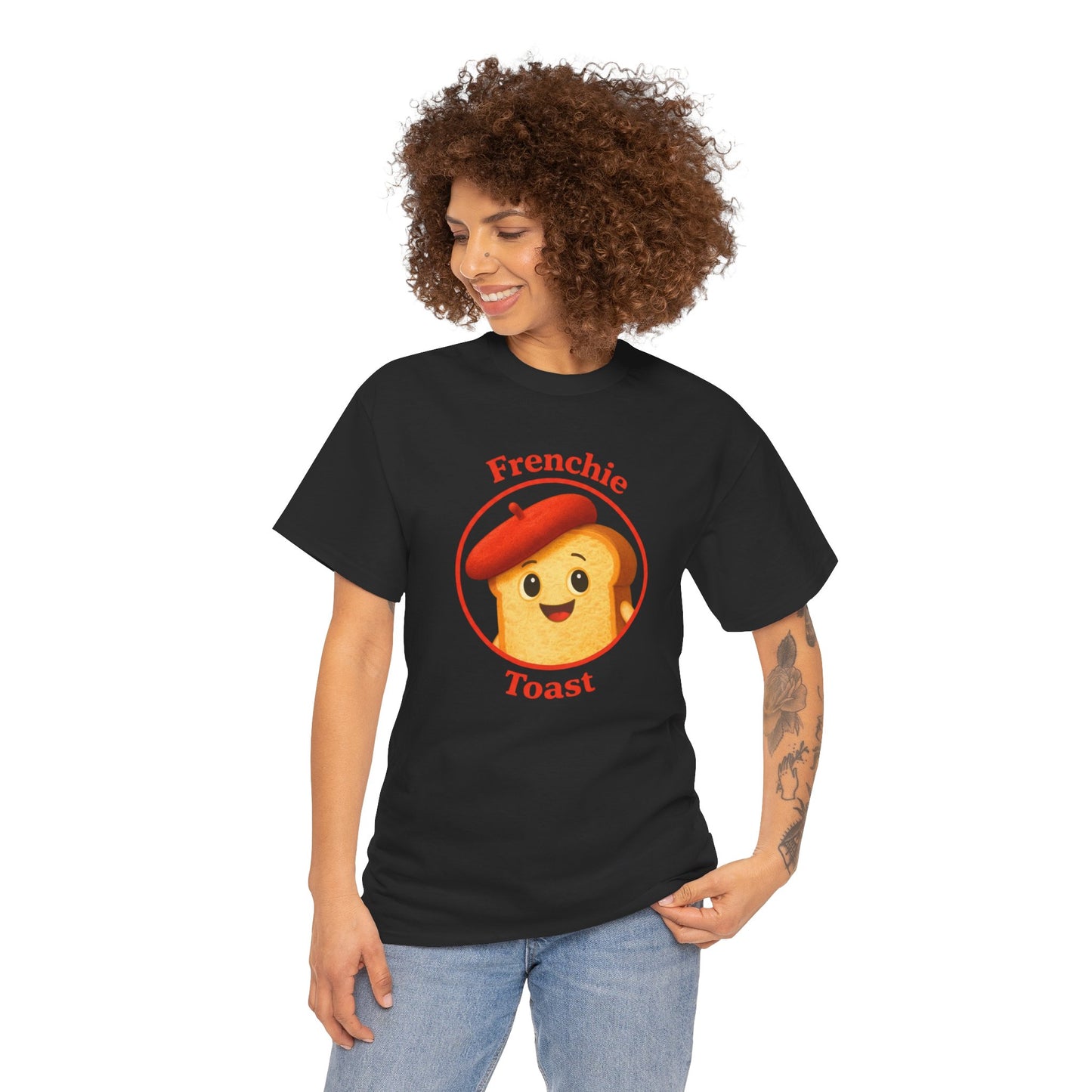 Women's Frenchie Toast T-Shirt — 100% Heavyweight Cotton Graphic Tee with Beret