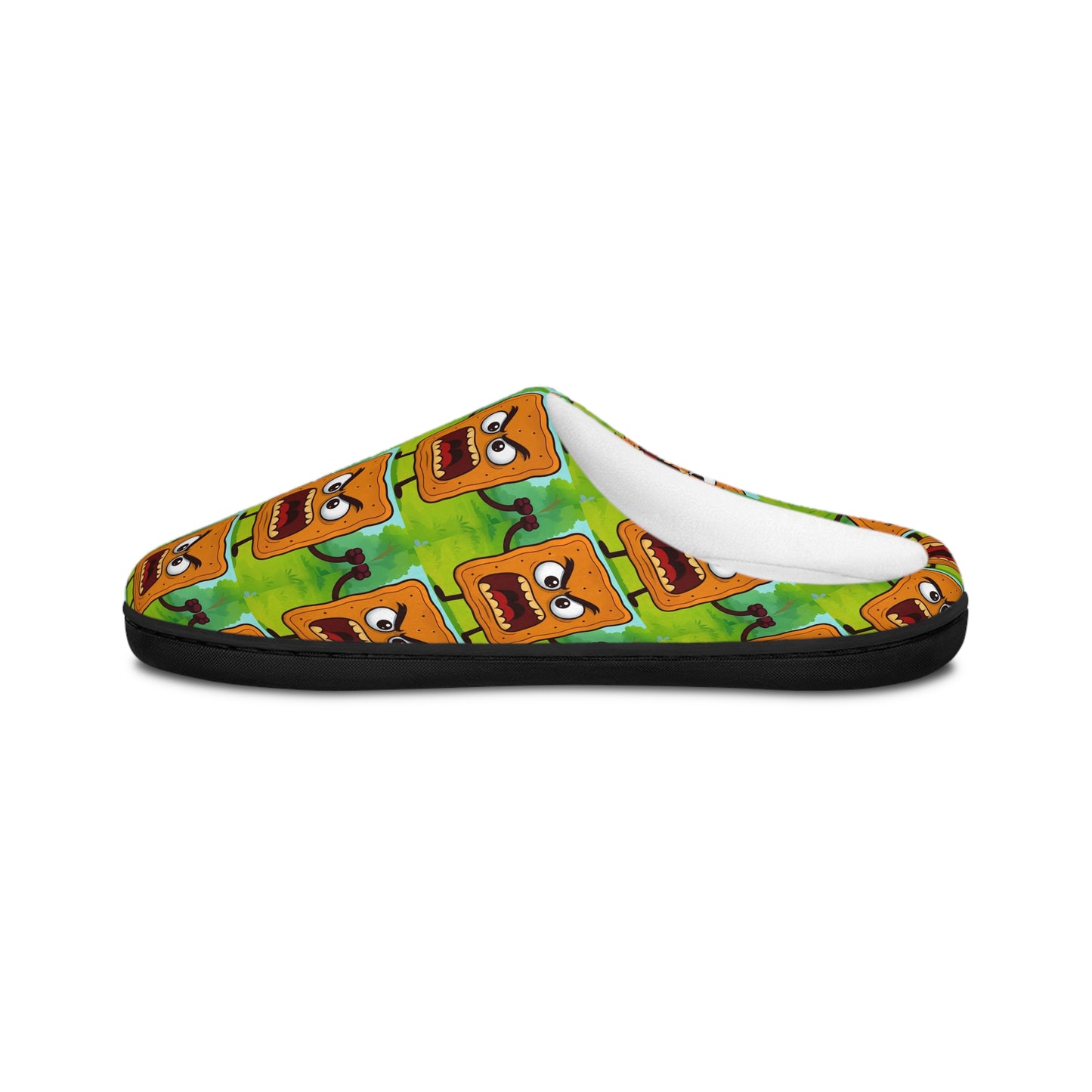 Men's Indoor Slippers — Fun Cartoon Toast Pattern Cozy House Shoes