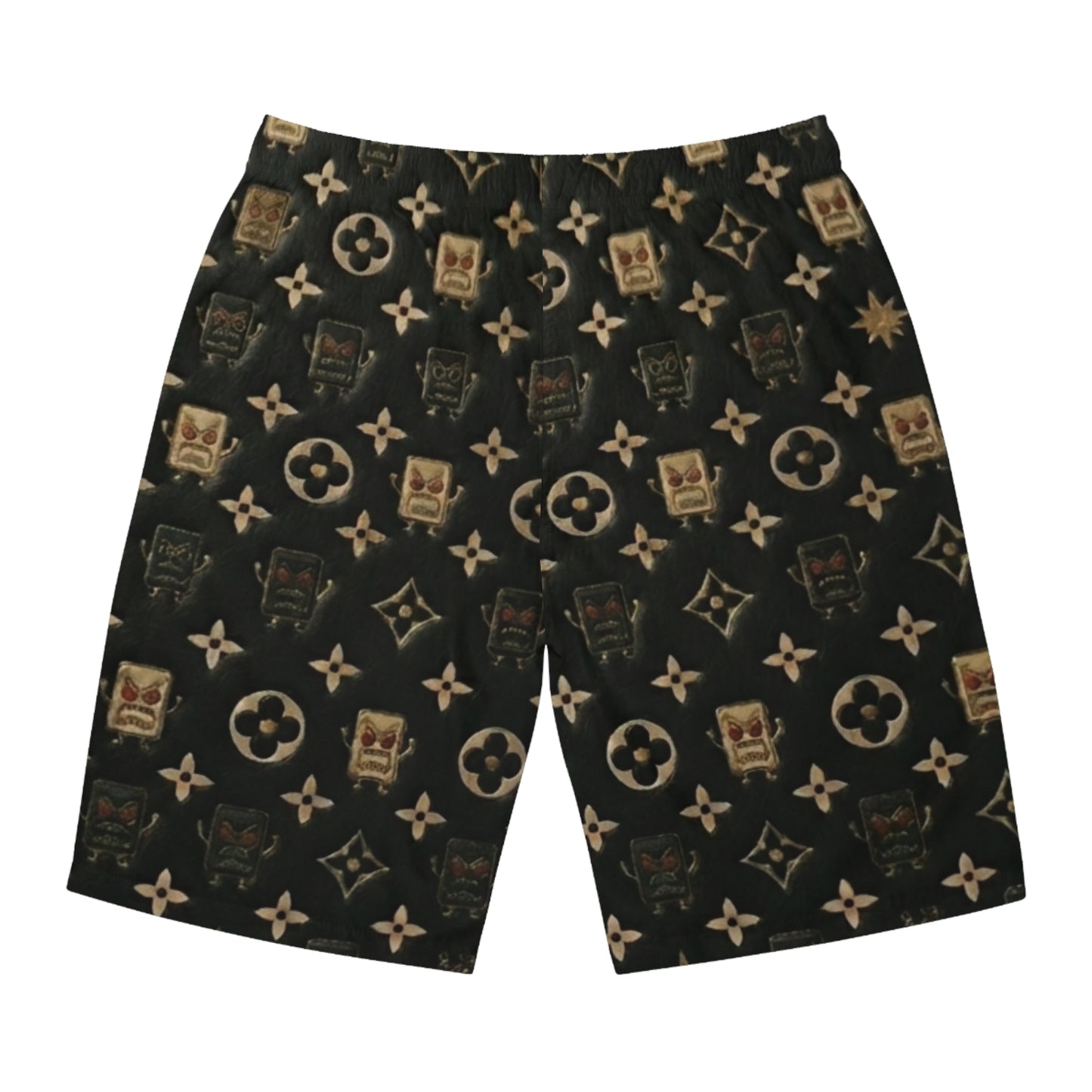 Luxury Patterned Board Shorts — Vintage Monogram Swim Trunks
