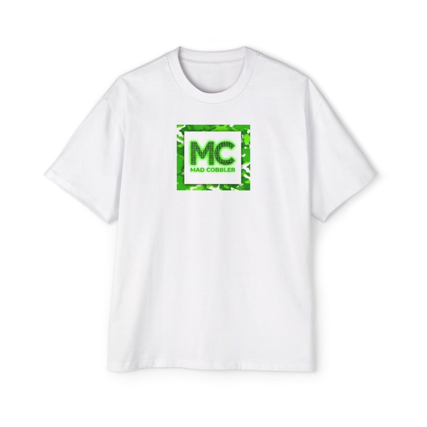 Graphic Tee — Neon Green 'MC' Logo & Angry Cartoon Back