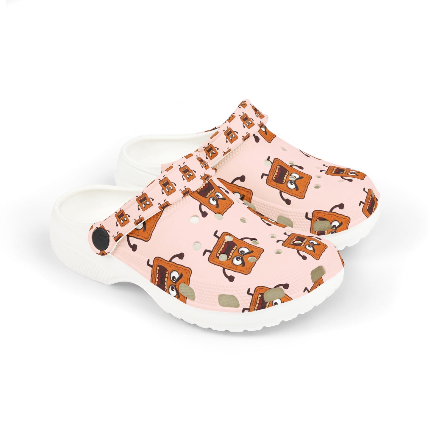 Kids Pink Mad Cobbler Pattern Foam Clogs — Cute Breakfast-themed Slip-On Shoes