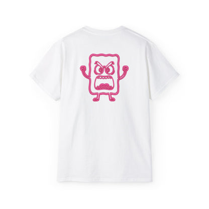 Angry Toast Graphic Tee — Pink MC Logo Cotton T‑Shirt