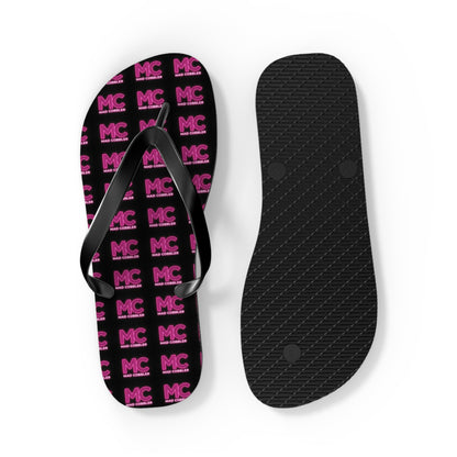 MC Pattern Flip Flops — Black & Pink Logo Beach Sandals