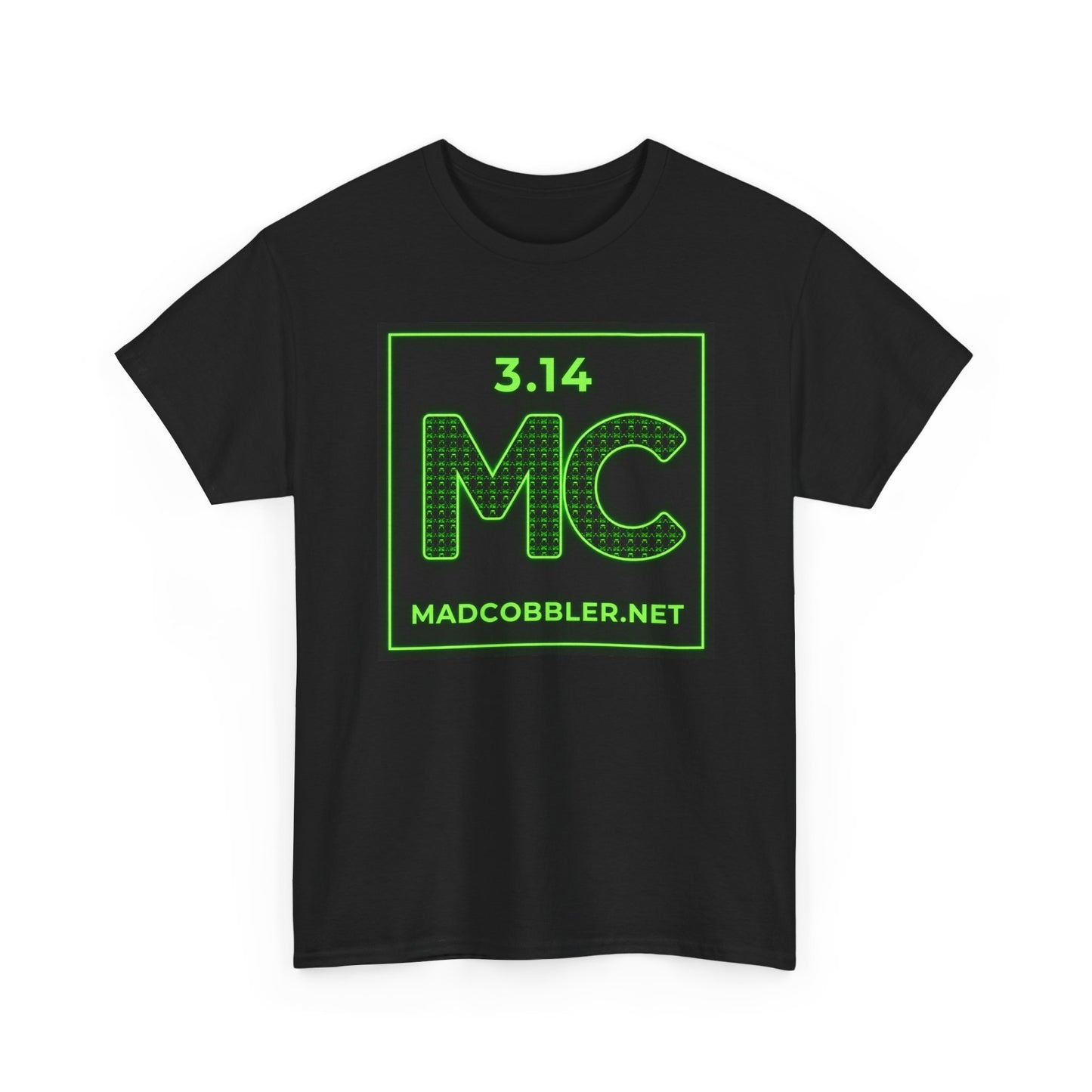 Pi 3.14 MC Neon Logo Tee — MadCobbler.net Graphic T-Shirt (Angry Character Back)