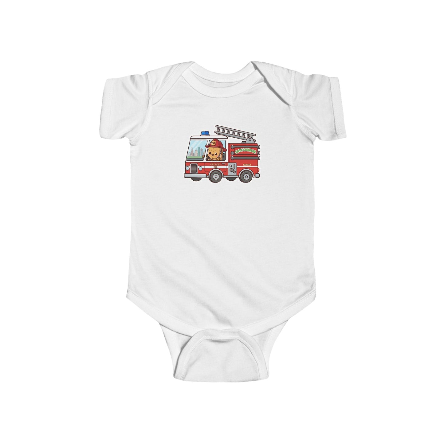 Baby Bodysuit with Cute Red Fire Truck Print — Infant One-Piece for Little Firefighter