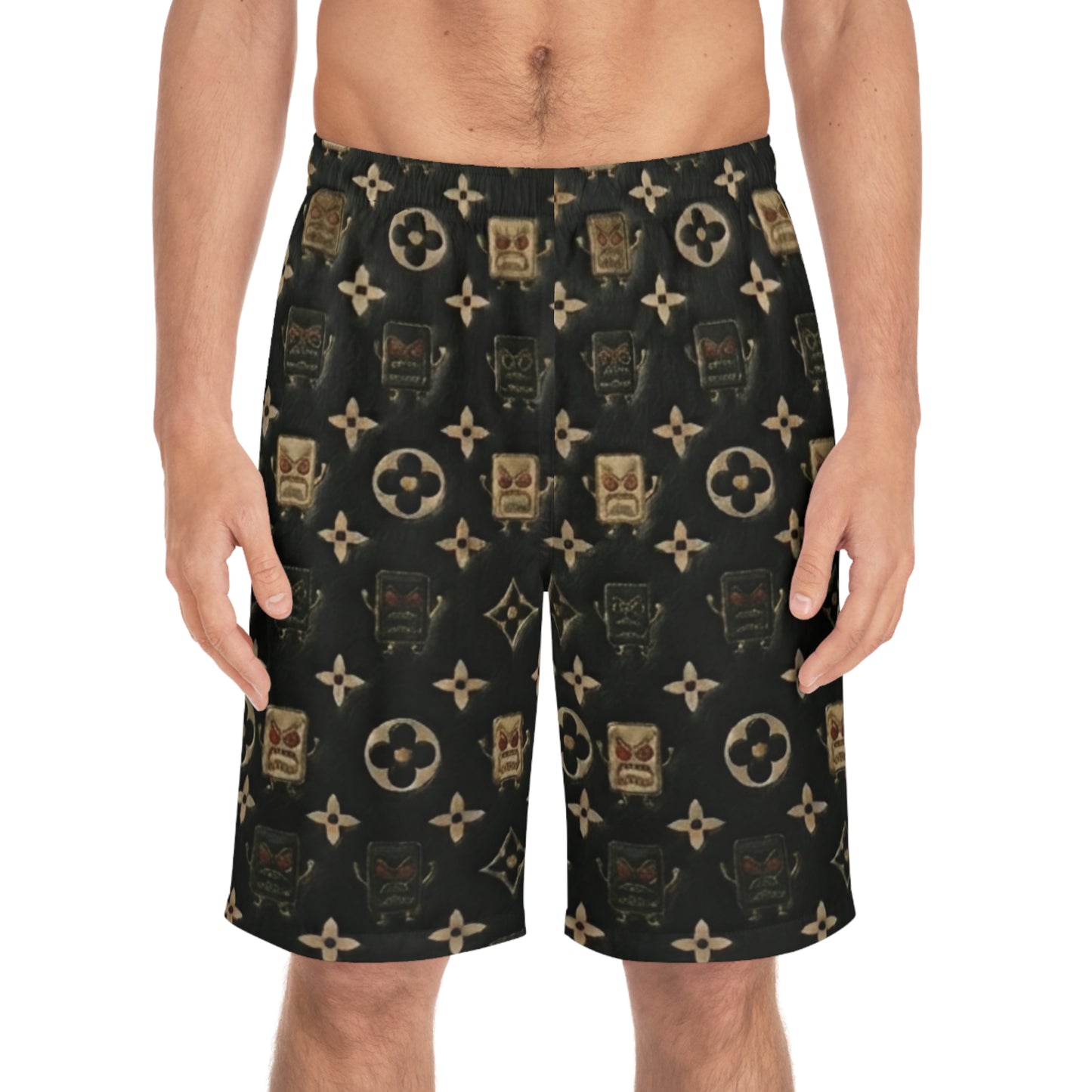 Luxury Patterned Board Shorts — Vintage Monogram Swim Trunks