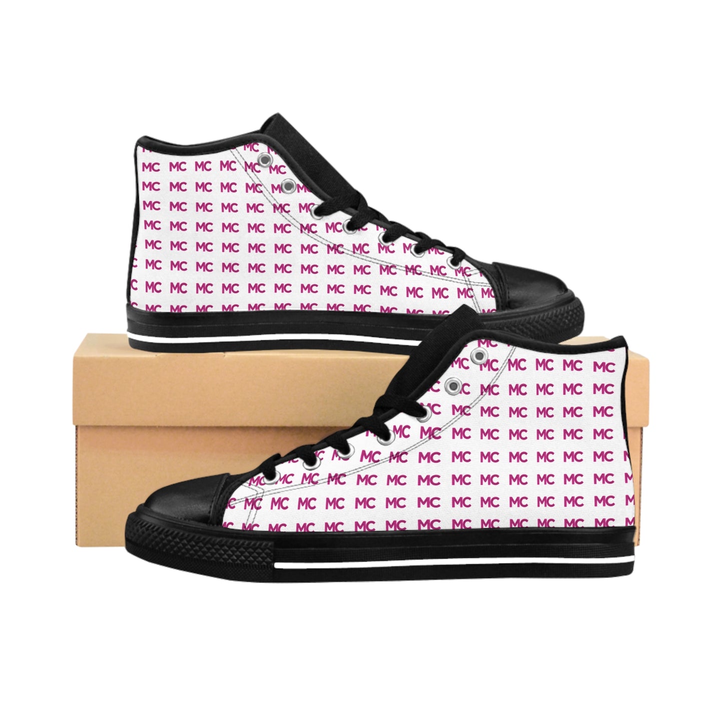 Women's Classic High-Top Sneakers — Custom Monogram Pink MC Pattern