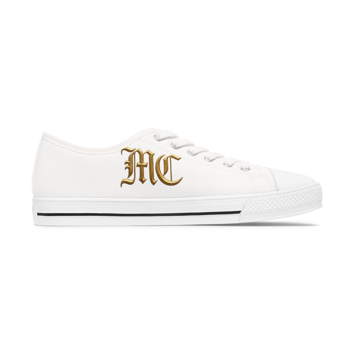 Monogram 'MC' Women's Low Top Sneakers — Gold Gothic Initial Canvas Shoes