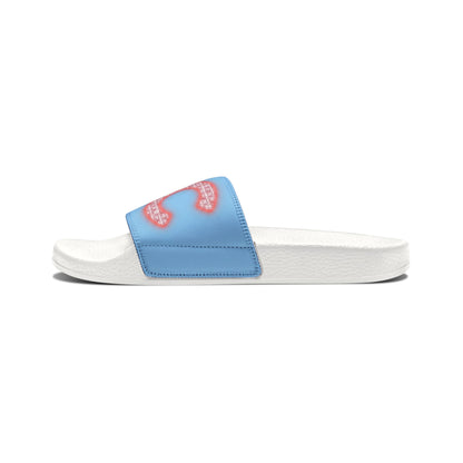 Men's Slide Sandals — Blue 'MC' Logo Adjustable Strap Casual Pool & Lounge Slides