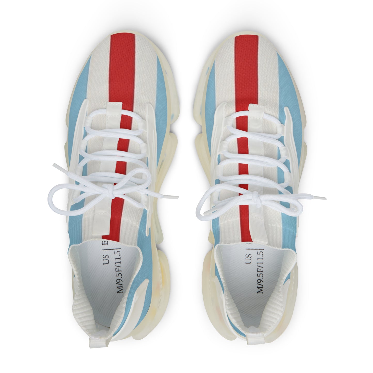 Men's Athletic Mesh Sneakers — Retro Blue with Red Racing Stripe