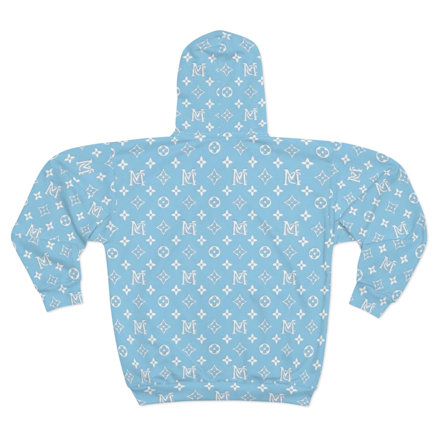 Blue MC Pattern Zip Hoodie — All-Over Print Casual Streetwear