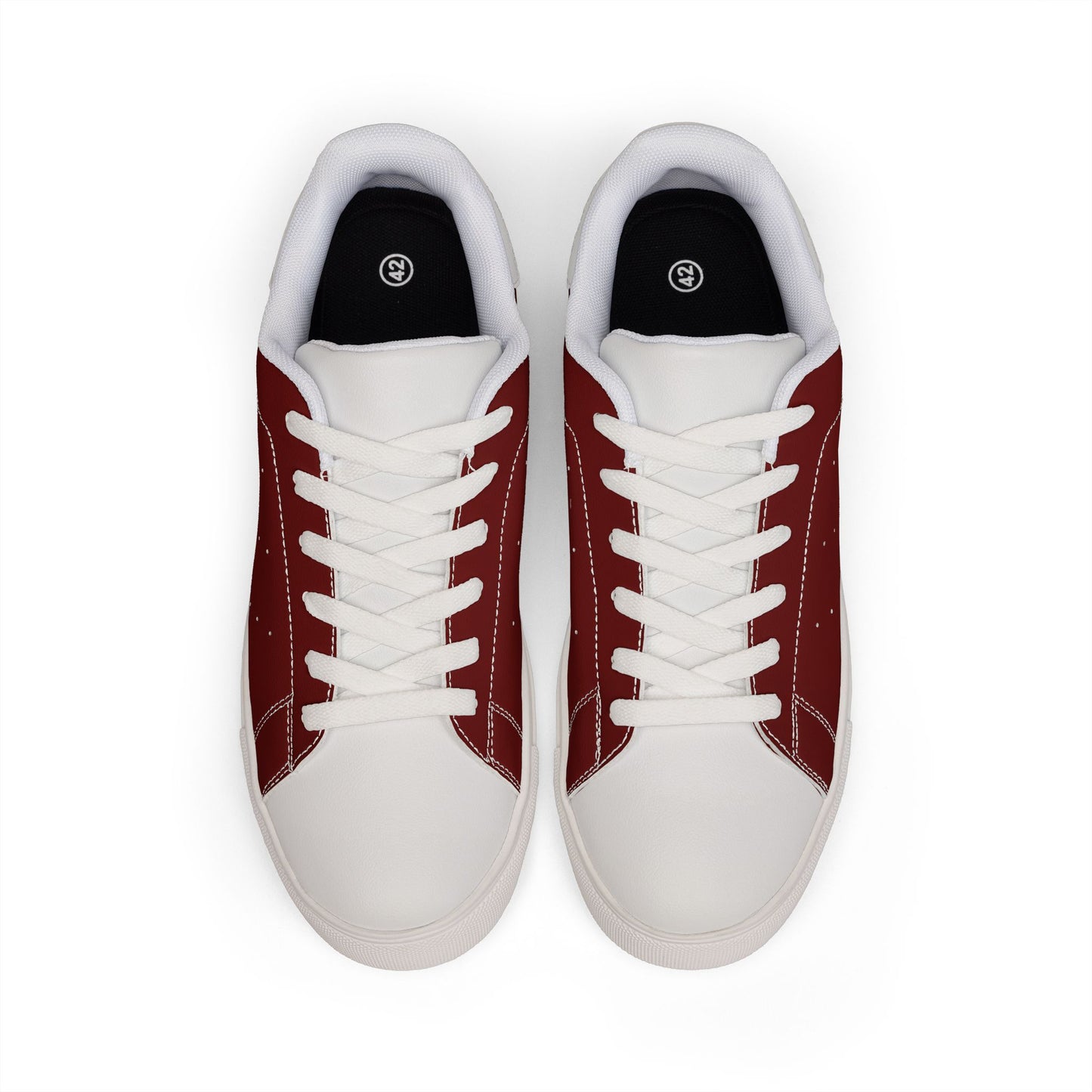 Men's Low-Top Leather Sneakers — Burgundy Casual Streetwear Shoes