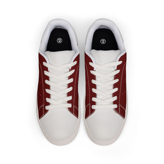 Men's Low-Top Leather Sneakers — Burgundy Casual Streetwear Shoes